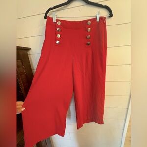 LOFT Red wide Leg Capri Pants Sz 0 Palazzo pants Gold buttons sailor pants